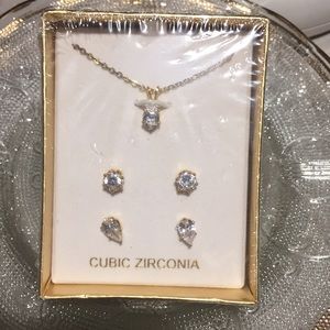 Cubic Zirconia 3 piece set necklace stud E/R